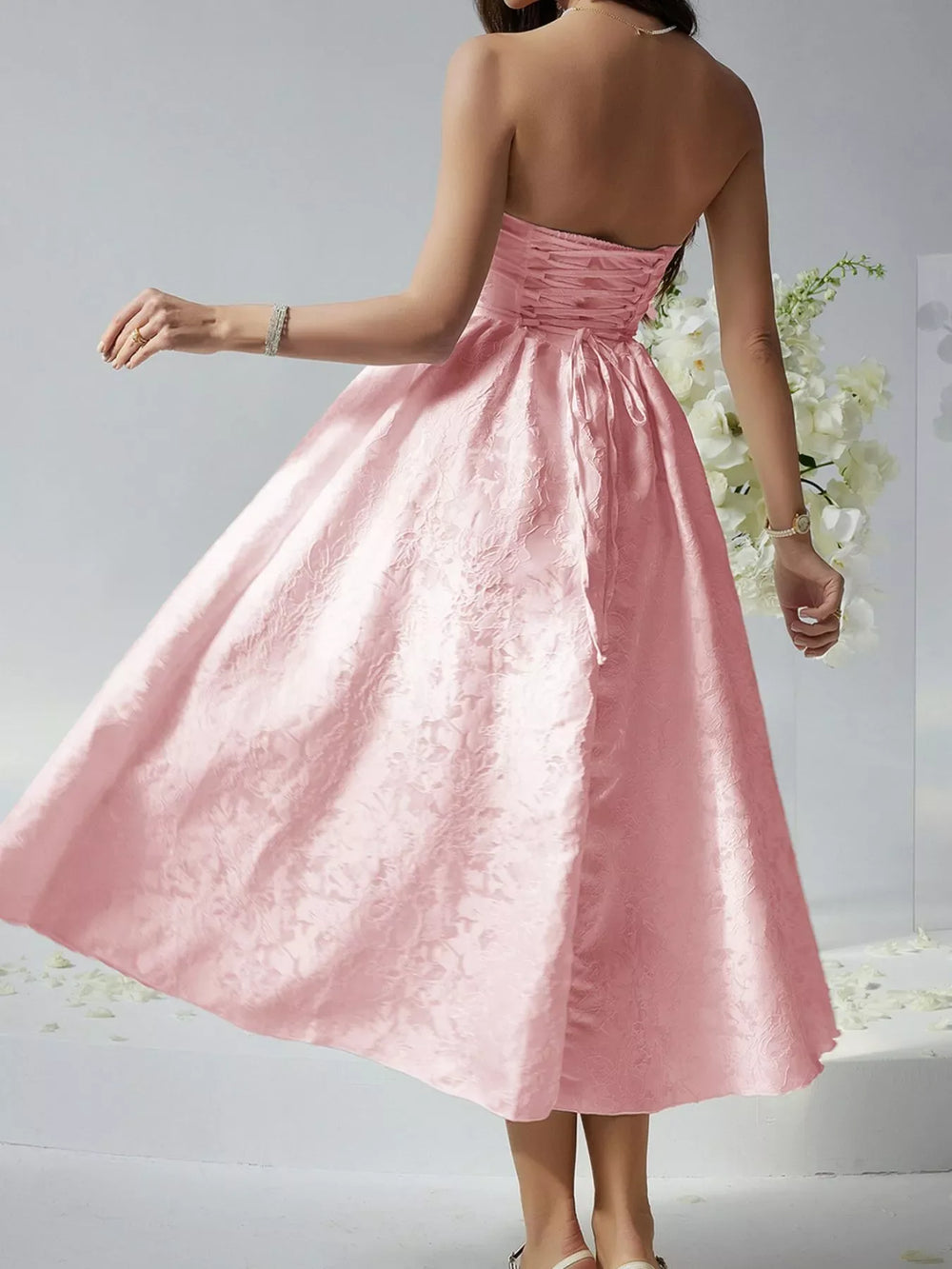 Lace Up Tube Midi Dress - Trendsi - Flyclothing LLC