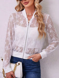 Lace Baseball Collar Zip Up Jacket - Trendsi - Flyclothing LLC