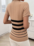 Striped Round Neck Short Sleeve Knit Top - Trendsi - Flyclothing LLC