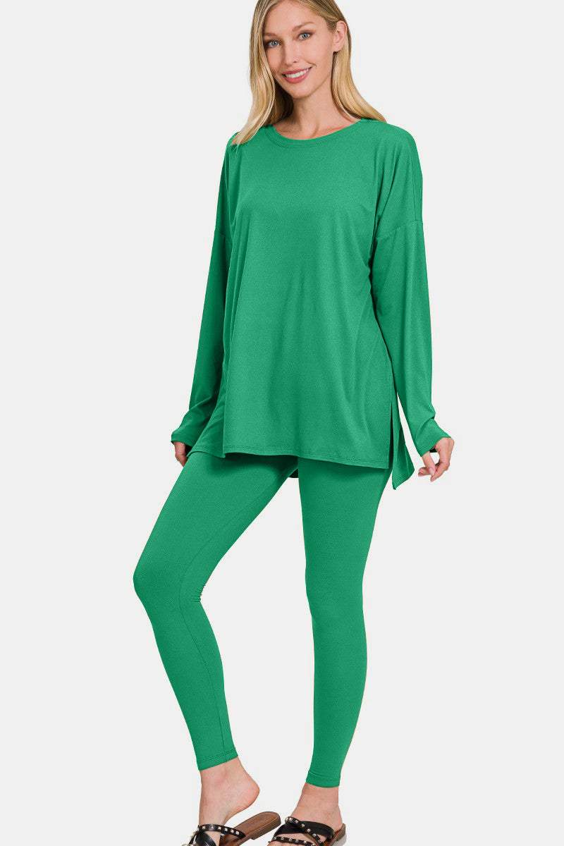Zenana Full Size Brushed Microfiber Top and Leggings Lounge Set - Trendsi - Flyclothing LLC