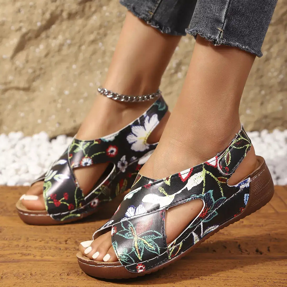 Open Toe Wedge Sandals - Trendsi - Flyclothing LLC