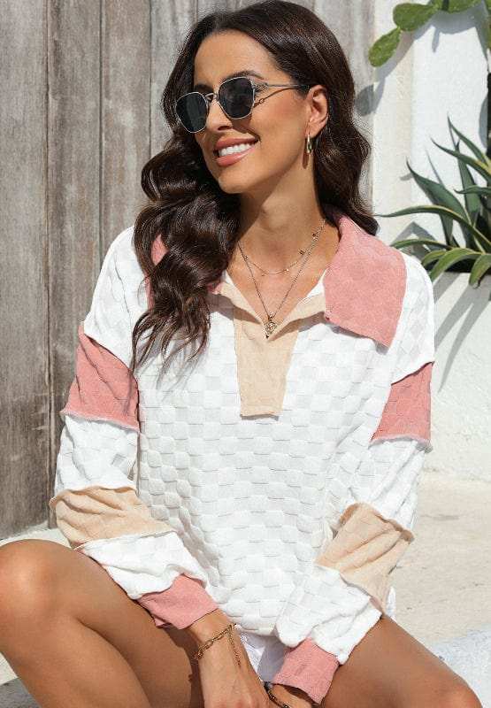 Exposed Seam Side Slit Color Block Long Sleeve Sweatshirt - Trendsi - Flyclothing LLC