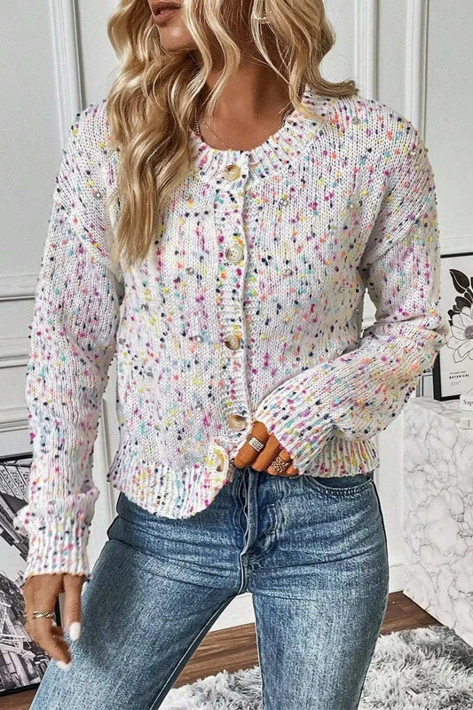 Confetti Button Up Long Sleeve Cardigan - Trendsi - Flyclothing LLC
