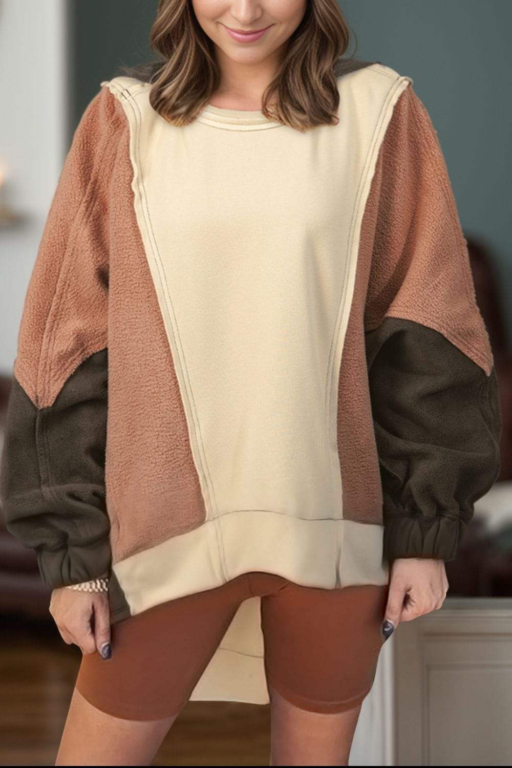 Color Block Long Sleeve Hoodie - Trendsi - Flyclothing LLC