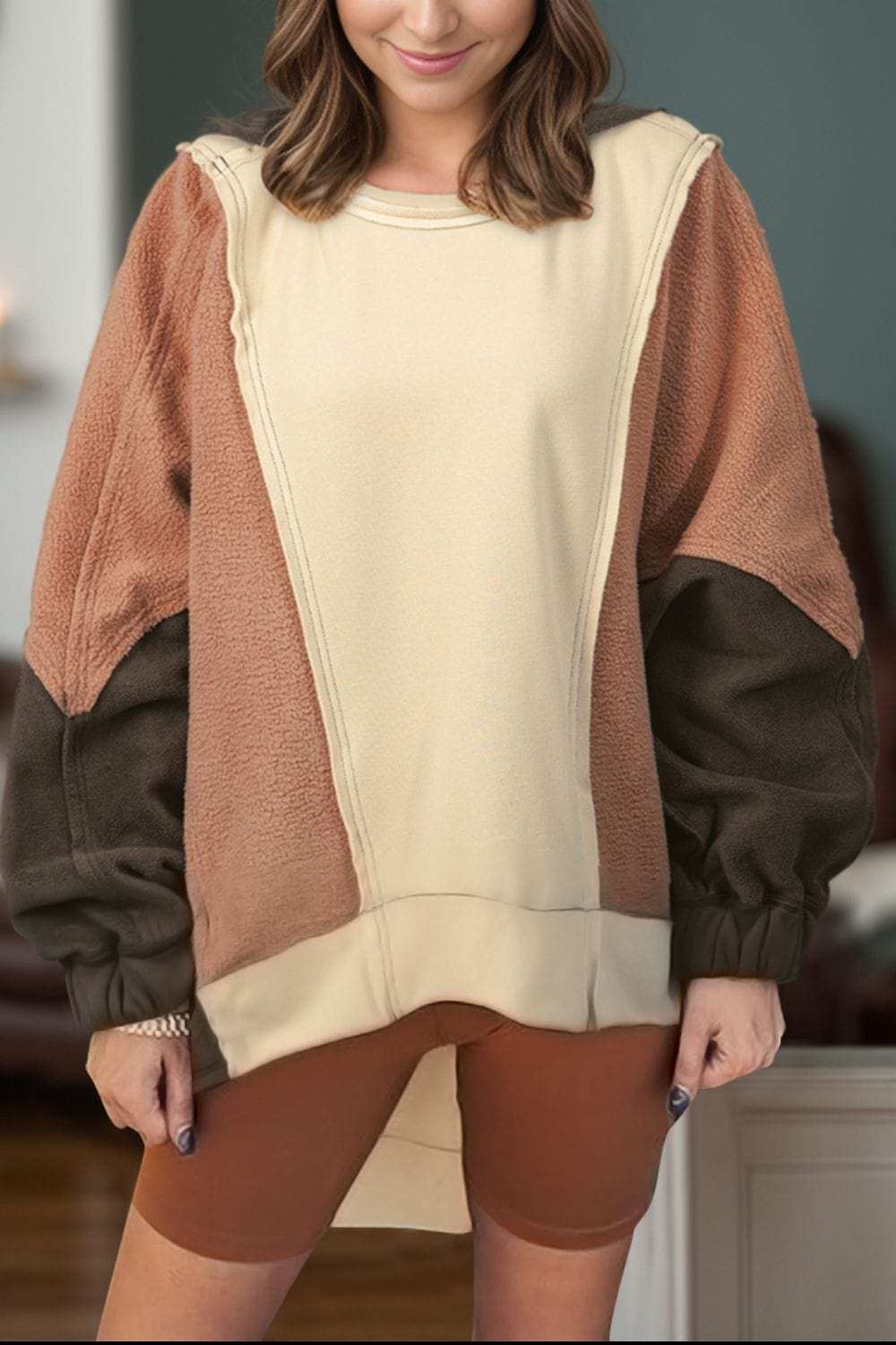 Color Block Long Sleeve Hoodie - Trendsi - Flyclothing LLC