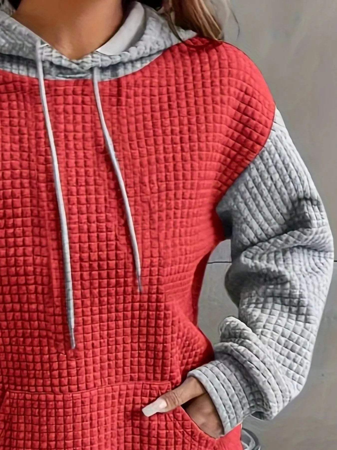 Full Size Textured Kangaroo Pocket Hoodie Plus Size - Trendsi - Flyclothing LLC