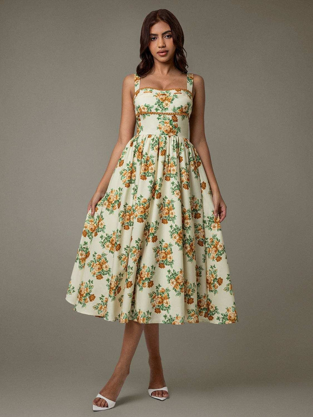 Lace Trim Floral Sleeveless Midi Dress - Trendsi - Flyclothing LLC