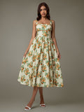 Lace Trim Floral Sleeveless Midi Dress - Trendsi