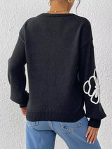 Flower V-Neck Long Sleeve Sweater - Trendsi - Flyclothing LLC
