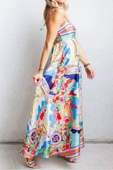 Smocked Back Printed Square Neck Maxi Cami Dress with Pockets - Trendsi - Flyclothing LLC