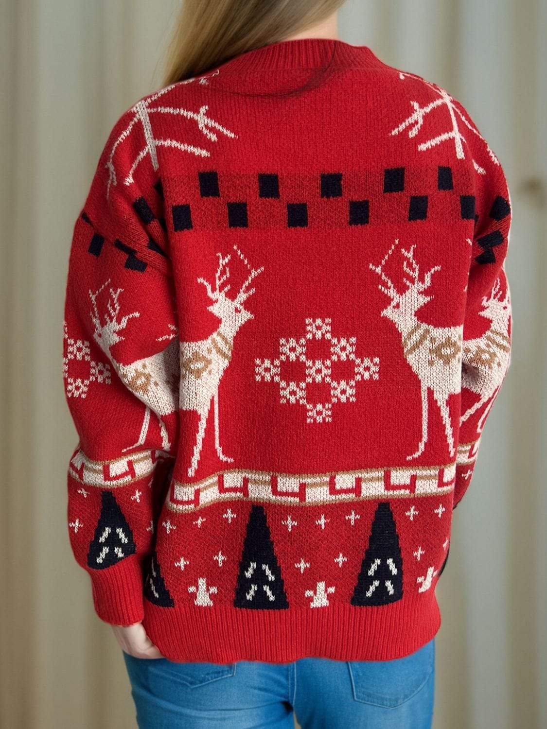 Christmas Element Round Neck Long Sleeve Sweater - Trendsi - Flyclothing LLC