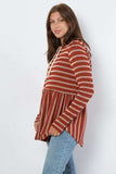 Be Stage Full Size Drawstring Striped Babydoll Hoodie - Trendsi - Flyclothing LLC