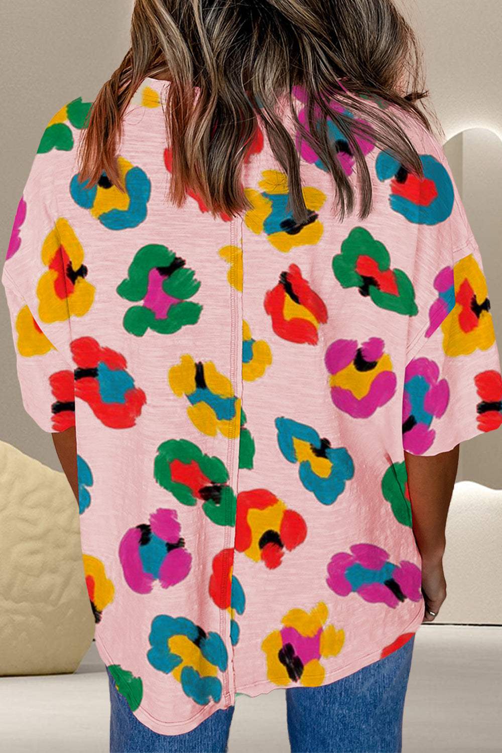 Printed Round Neck Half Sleeve Top - Trendsi - Flyclothing LLC