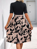 Perfee Tied Printed Mock Neck Short Sleeve Dress - Trendsi