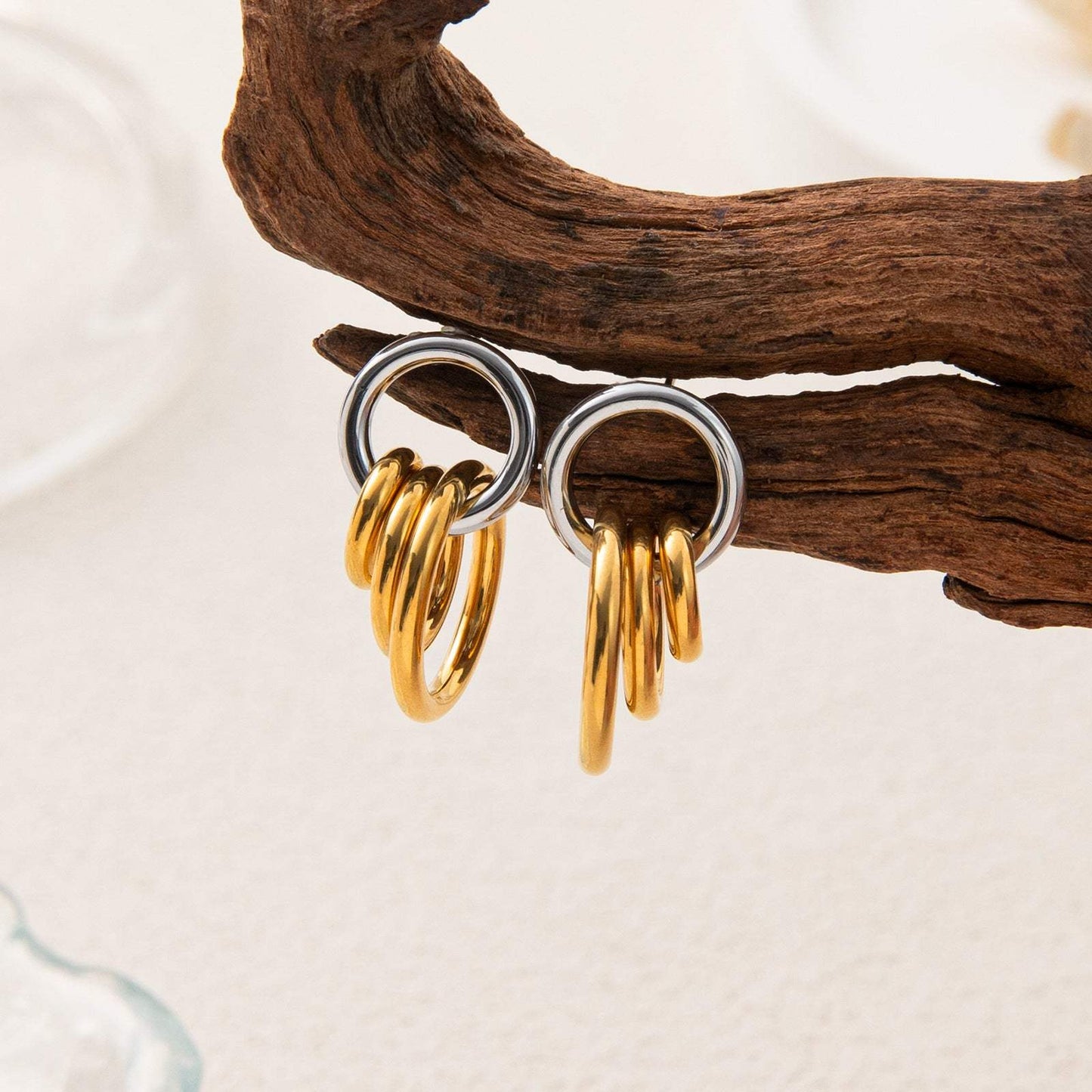 Golden Three-ring Hoop Earrings Made Of Stainless Steel - My Store - Flyclothing LLC