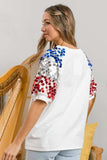 BiBi America Letter Applique Spangle Puff Sleeves Top - Trendsi - Flyclothing LLC