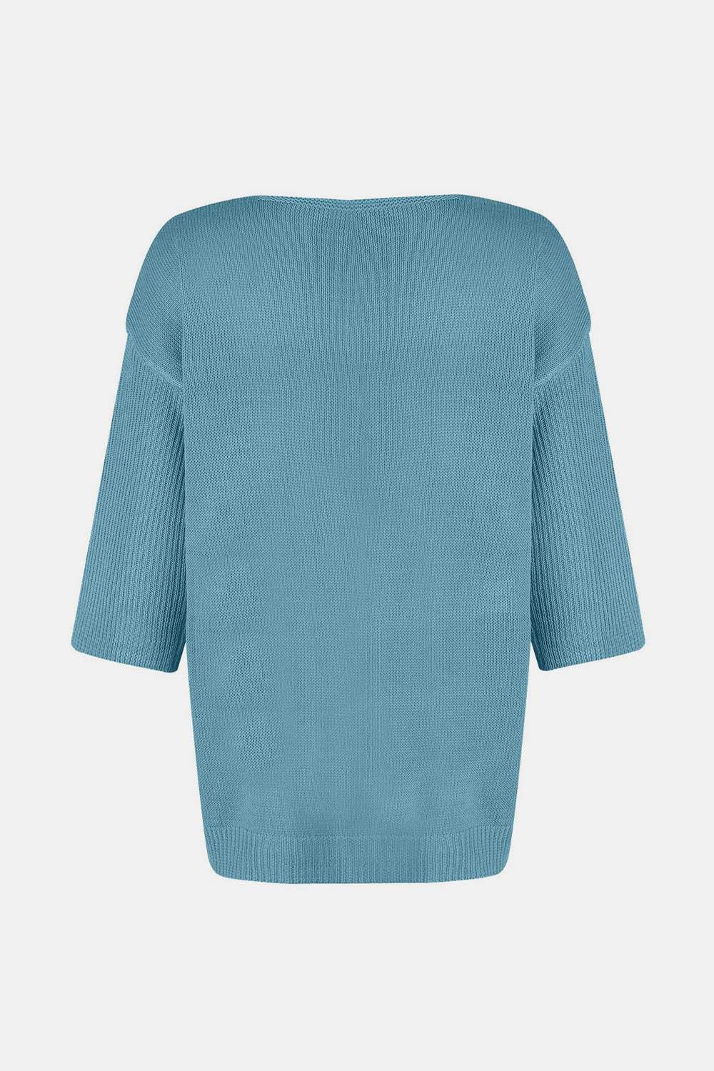 V-Neck Three-Quarter Sleeve Knit Top - Trendsi - Flyclothing LLC