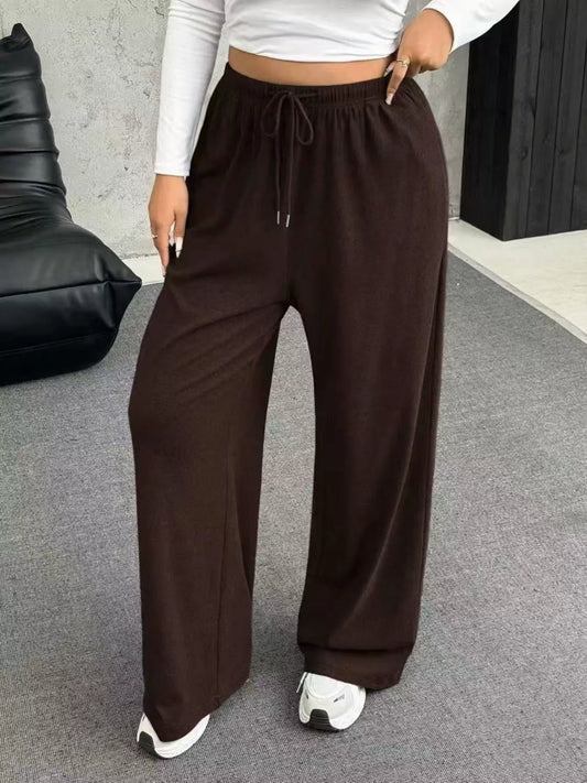 Full Size Drawstring Wide Leg Pants Plus Size - Trendsi - Flyclothing LLC