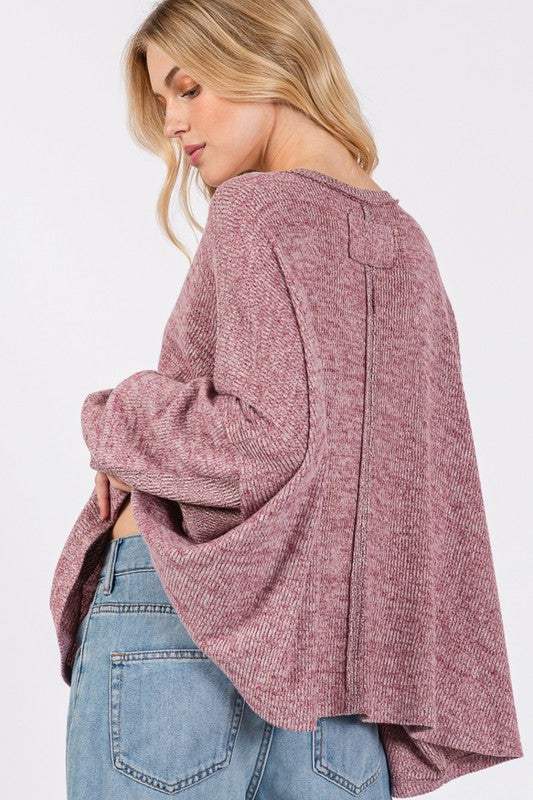 SAGE + FIG Round Neck Batwing Sleeve Oversize Top - Trendsi - Flyclothing LLC