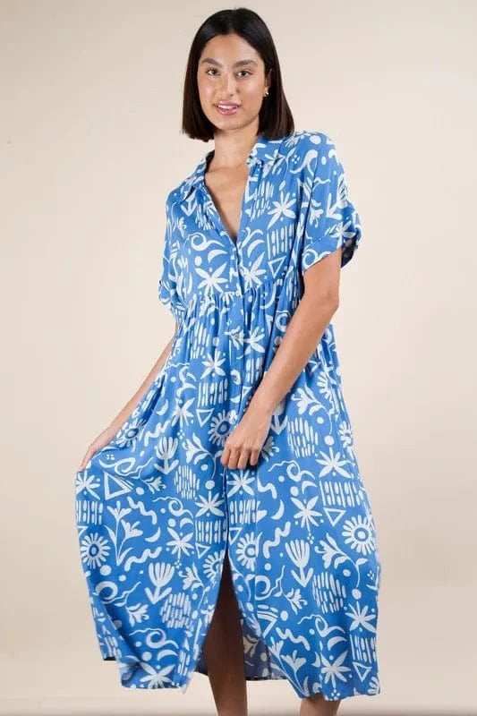 VERY J Plus Size Oversized Printed Shirt Midi Dress - Trendsi - Flyclothing LLC