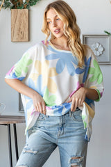 HOPELY Floral Round Neck Waffle T-Shirt - Trendsi