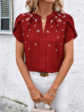 Floral Notched Short Sleeve Blouse - Trendsi