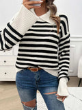 Striped Collared Neck Long Sleeve Sweater - Trendsi - Flyclothing LLC