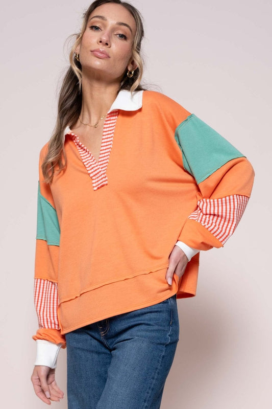 Hailey & Co Color Block Top with Striped Panel - Trendsi