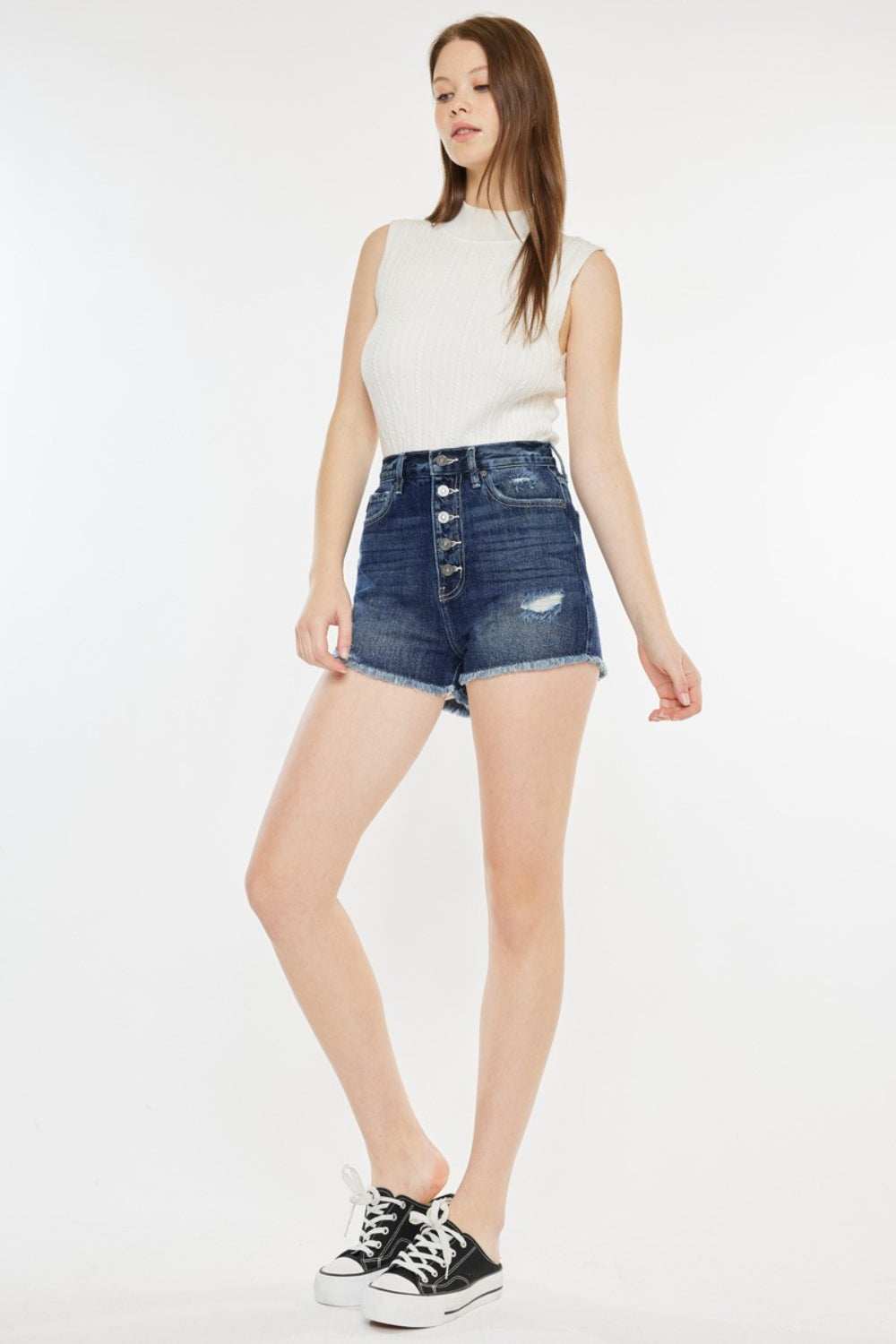 Kancan Raw Hem Button Fly Denim Shorts - Trendsi - Flyclothing LLC