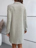 Ribbed Collared Neck Long Sleeve Dress - Trendsi