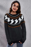 Ghost Pattern Round Neck Long Sleeve Sweater - Trendsi - Flyclothing LLC