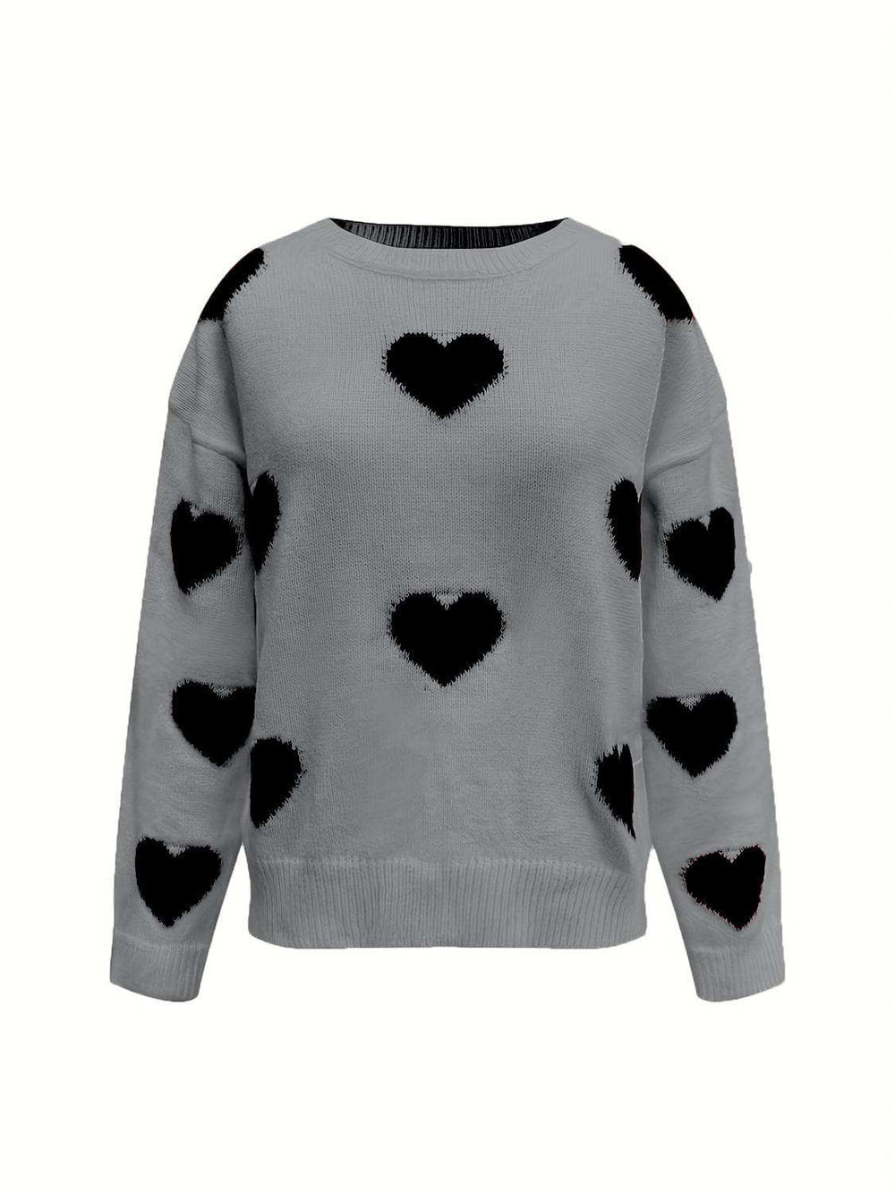 Valentine’s Day Heart Round Neck Long Sleeve Sweater - Trendsi - Flyclothing LLC