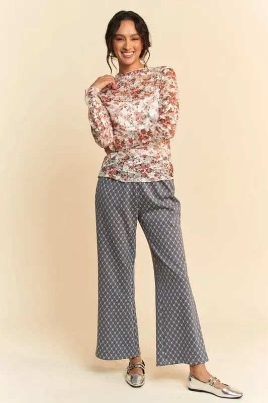 Davi & Dani Floral Print Mesh Long Sleeve Layering Top - Trendsi - Flyclothing LLC