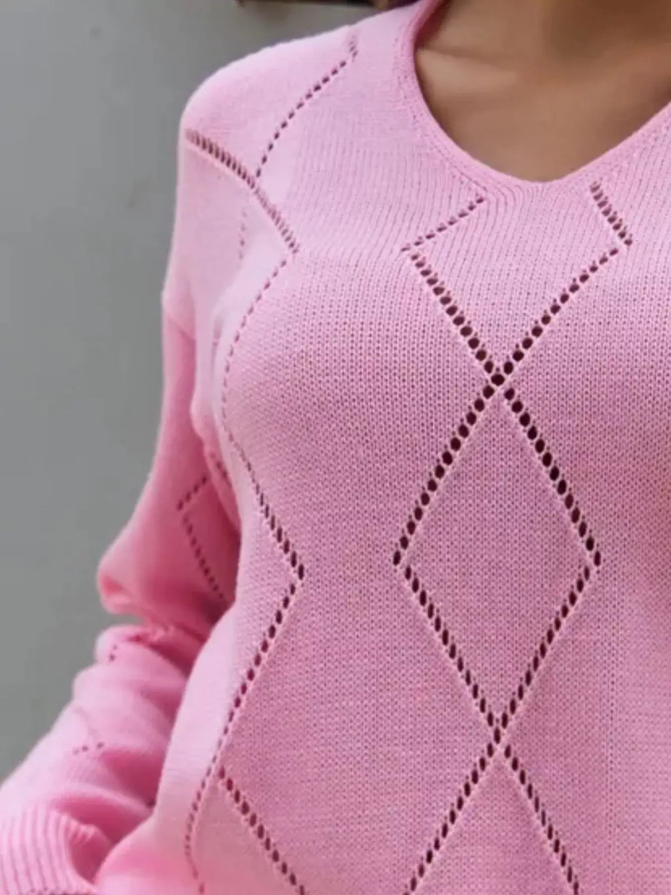 Openwork V-Neck Sweater - Trendsi - Flyclothing LLC