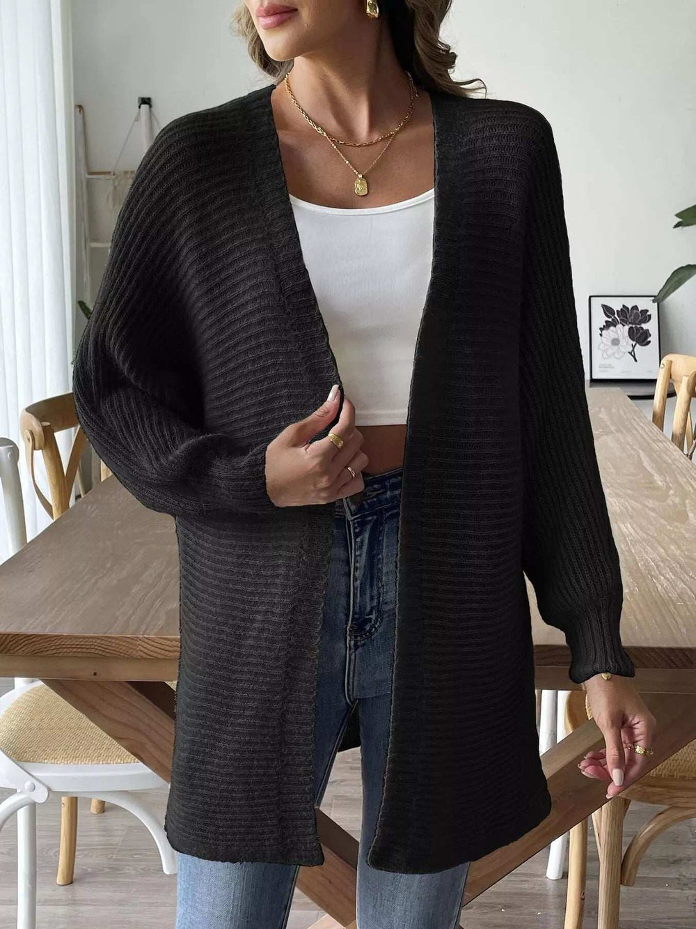 Open Front Drop Shoulder Cardigan - Trendsi - Flyclothing LLC