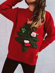Christmas Tree Round Neck Long Sleeve Sweater - Trendsi