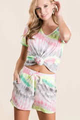 BiBi Tie Dye Print Shorts With Twill Tape Drawstring - Trendsi - Flyclothing LLC