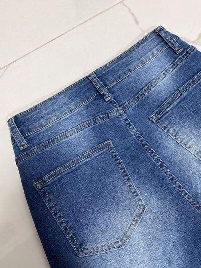 High Rise Rolled Straight Leg Jeans - Trendsi - Flyclothing LLC