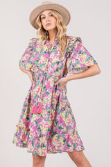 SAGE + FIG Floral Ruffle Short Sleeve Dress - Trendsi