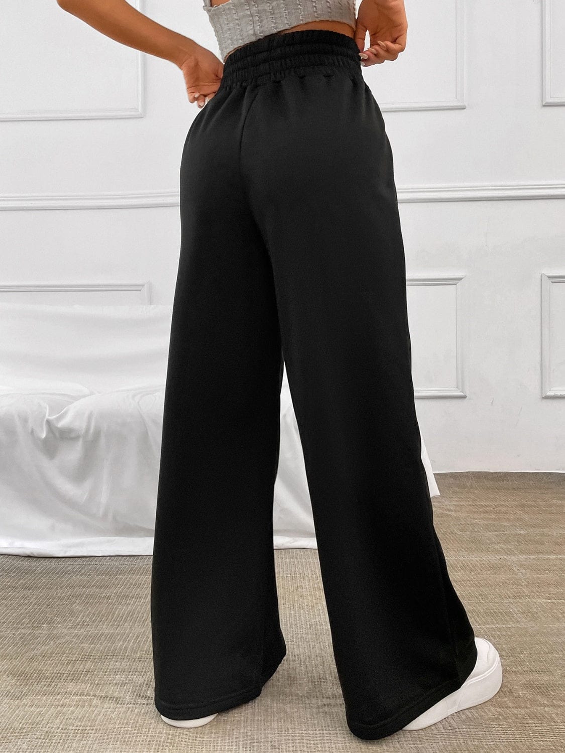 Honey Drawstring Elastic Waist Wide Leg Pants - Trendsi