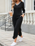Slit V-Neck Long Sleeve Midi Dress - Trendsi