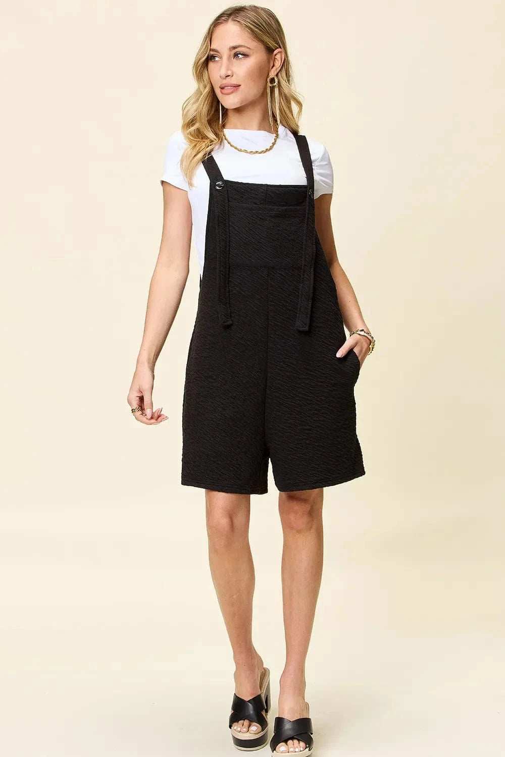 Double Take Full Size Texture Square Neck Romper - Trendsi - Flyclothing LLC