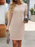 Striped Round Neck Long Sleeve Mini Dress - Trendsi - Flyclothing LLC