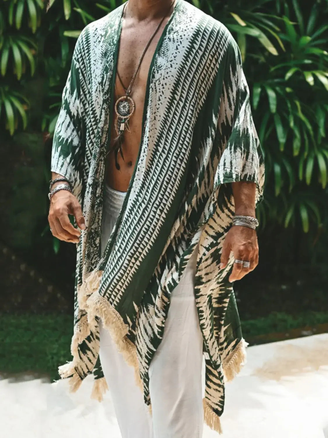 Men's Full Size Fringe Open Front Cover-Up Plus Size - Trendsi - Flyclothing LLC