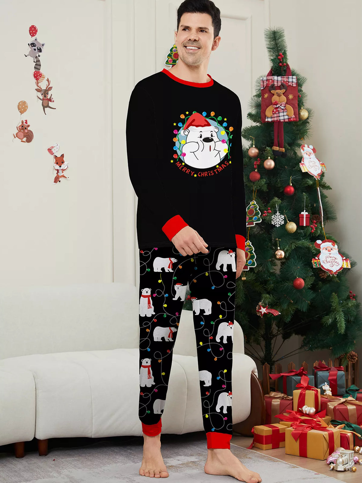Full Size Family Matching Christmas Pajamas Set with Polar Bear Print Plus Size - Trendsi - Flyclothing LLC