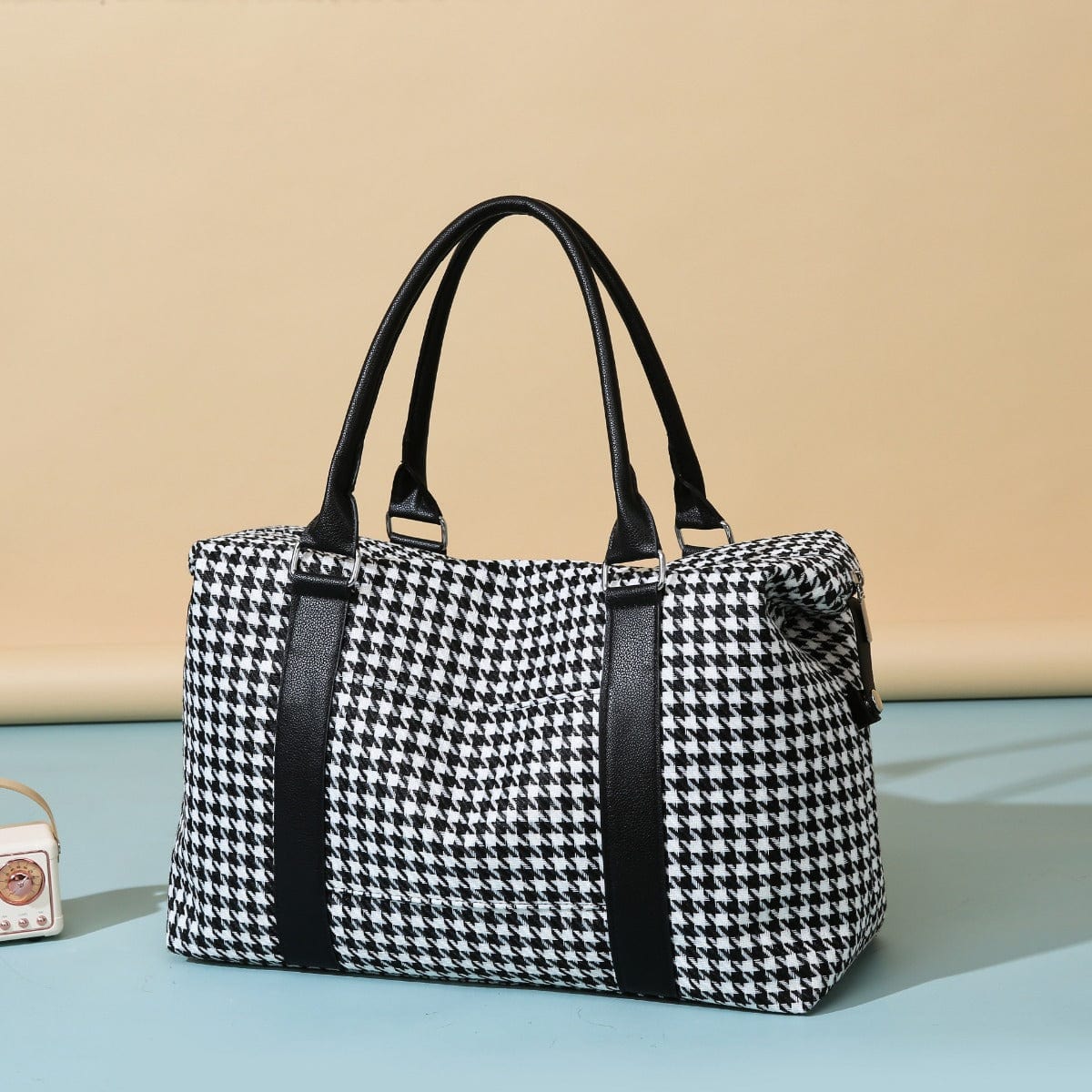 Houndstooth Canvas Travel Bag - Trendsi