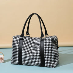 Houndstooth Canvas Travel Bag - Trendsi
