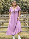 Plus Size Tie Neck Short Sleeve Dress - Trendsi - Flyclothing LLC