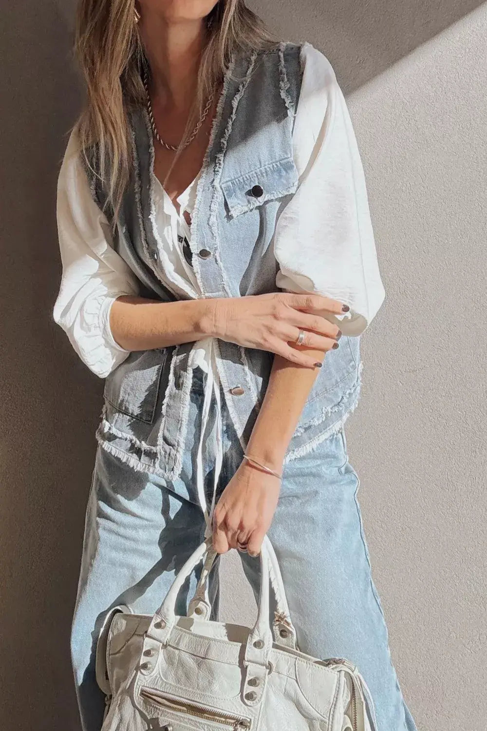 Frayed Edge Flap Pockets Denim Vest Jacket - Trendsi - Flyclothing LLC
