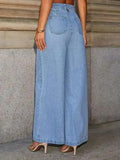 Button Decor High Rise Wide Leg Jeans - Trendsi
